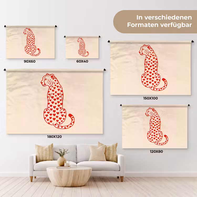 Kat - Harten - Dieren - Modern - Rood Wandkleed katoen klein -tsfeer8_DE