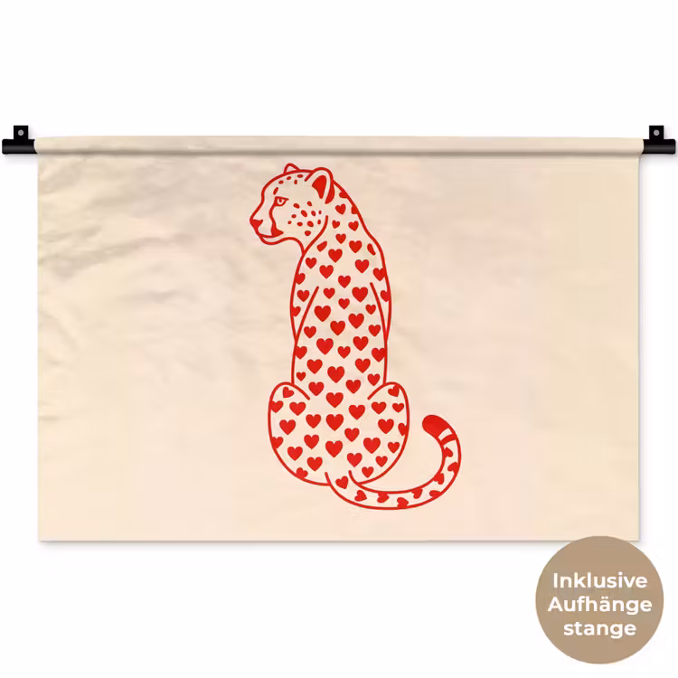 Kat - Harten - Dieren - Modern - Rood Wandkleed katoen klein -t3d_DE
