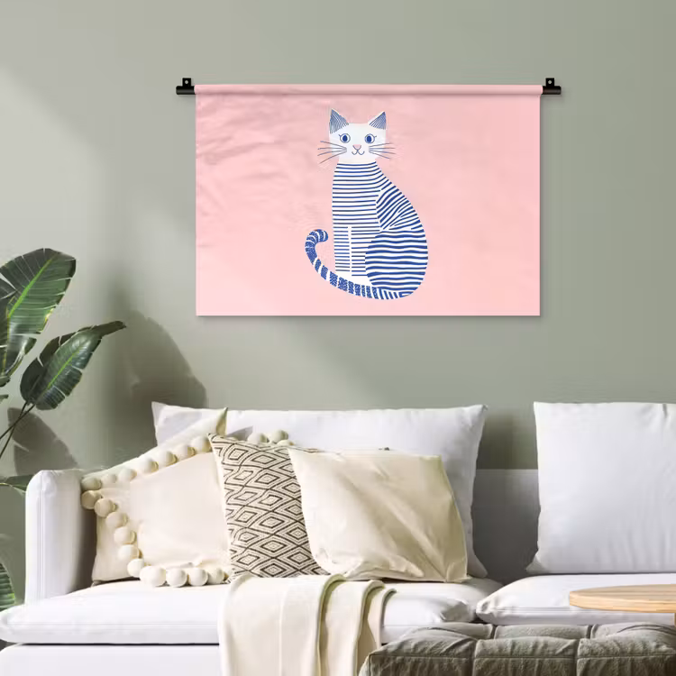 Kat - Illustratie - Minimalistisch - Roze Wandkleed katoen klein -sfeer7