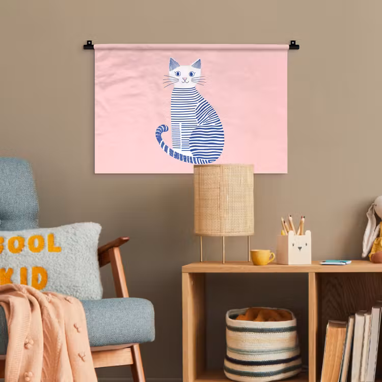 Kat - Illustratie - Minimalistisch - Roze Wandkleed katoen klein -wsfeer4_kind
