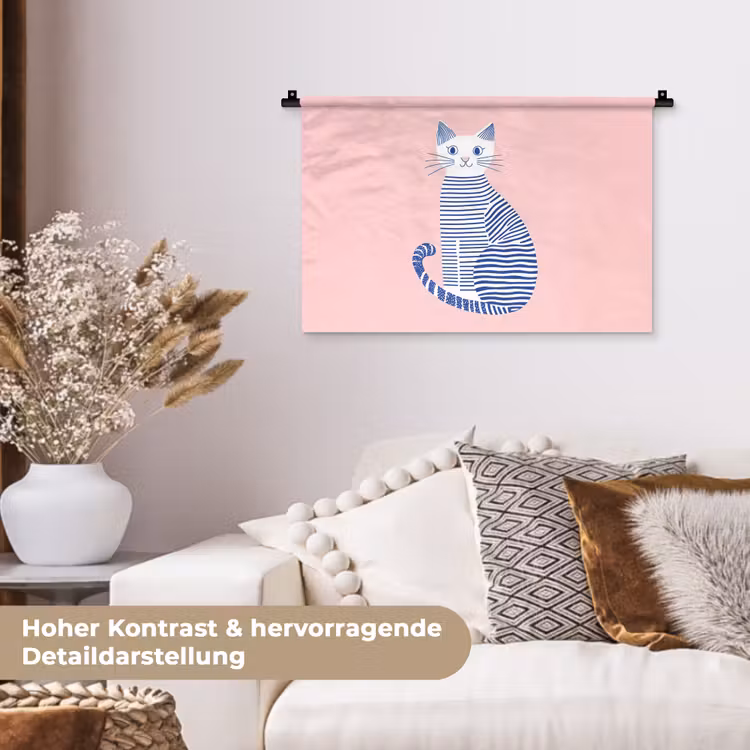 Kat - Illustratie - Minimalistisch - Roze Wandkleed katoen klein -tsfeer1_DE