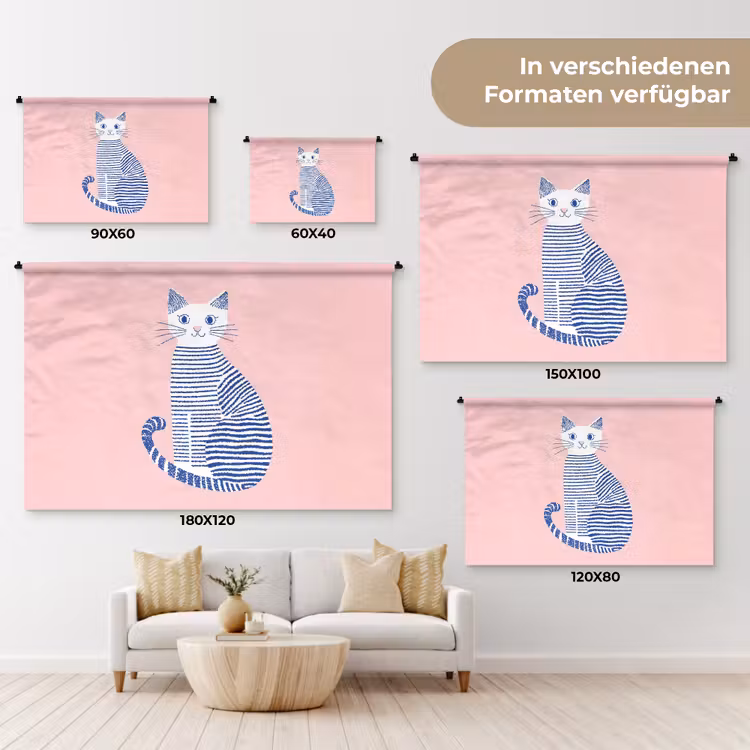 Kat - Illustratie - Minimalistisch - Roze Wandkleed katoen klein -tsfeer8_DE