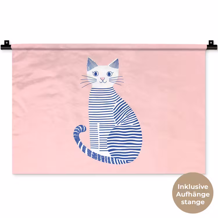 Kat - Illustratie - Minimalistisch - Roze Wandkleed katoen klein -t3d_DE
