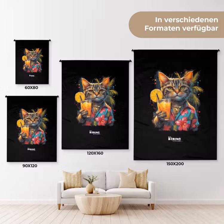 Kat in tropische street art stijl Wandkleed katoen klein -tsfeer8_DE