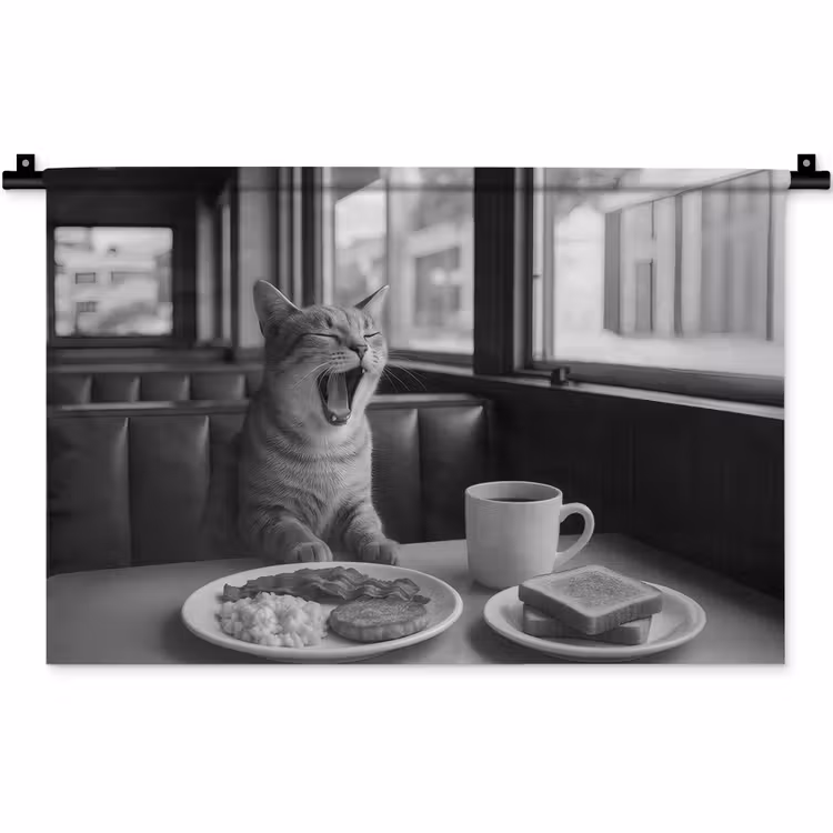 Kat - Koffie - Brood - Zwart Wandkleed katoen klein -zz3d