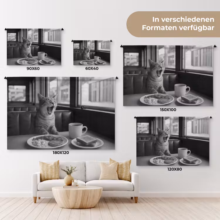 Kat - Koffie - Brood - Zwart Wandkleed katoen klein -tsfeer8_DE