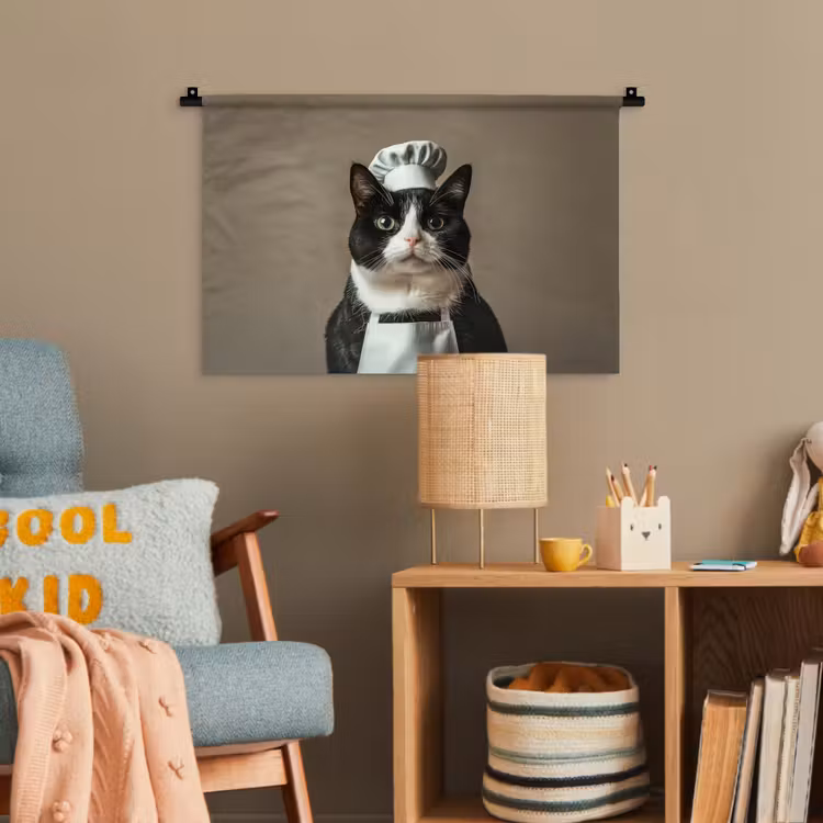 Kat - Kokskleding - Zwart - Wit Wandkleed katoen klein -wsfeer4_kind