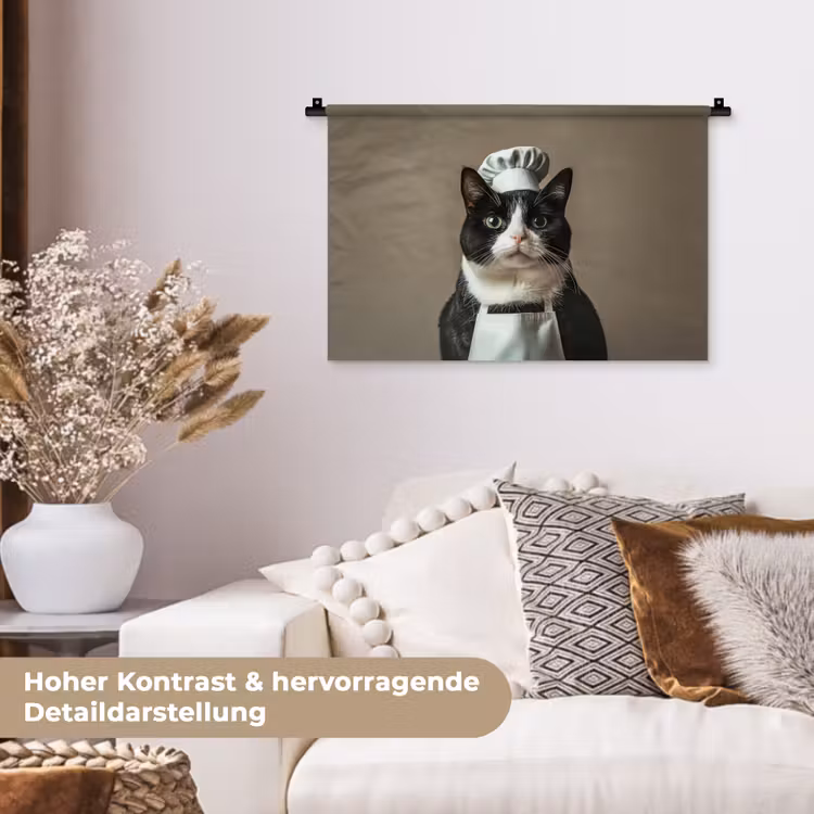 Kat - Kokskleding - Zwart - Wit Wandkleed katoen klein -tsfeer1_DE