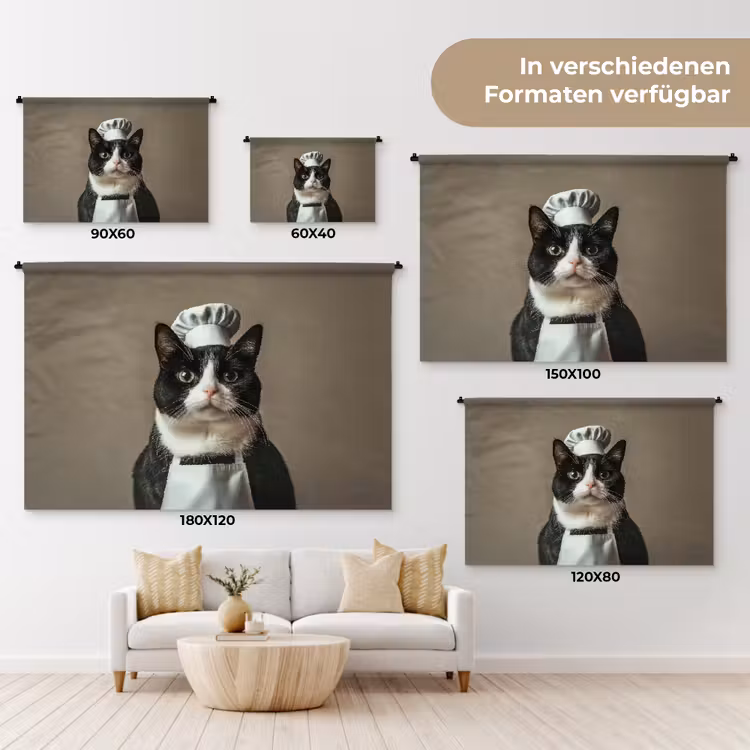 Kat - Kokskleding - Zwart - Wit Wandkleed katoen klein -tsfeer8_DE