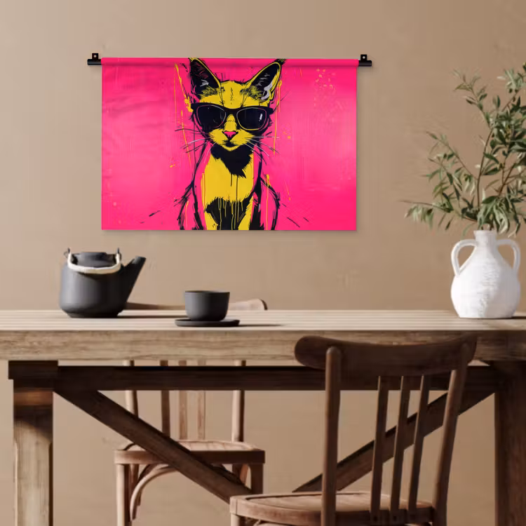 Kat - Art - Zonnebril - Roze Wandkleed katoen klein -sfeer6