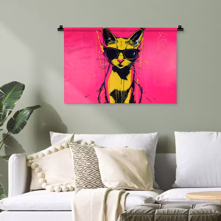 Kat - Art - Zonnebril - Roze Wandkleed katoen klein -sfeer7