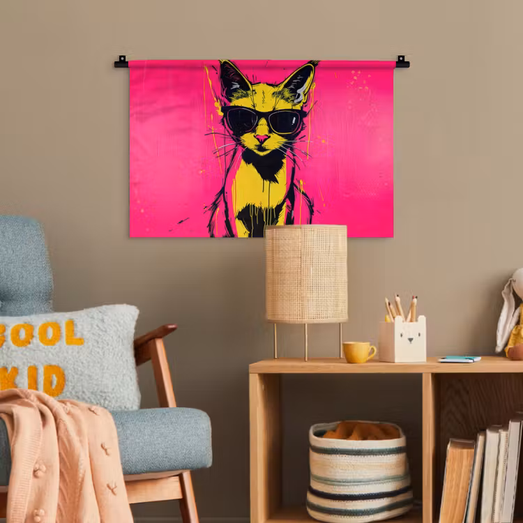 Kat - Art - Zonnebril - Roze Wandkleed katoen klein -wsfeer4_kind