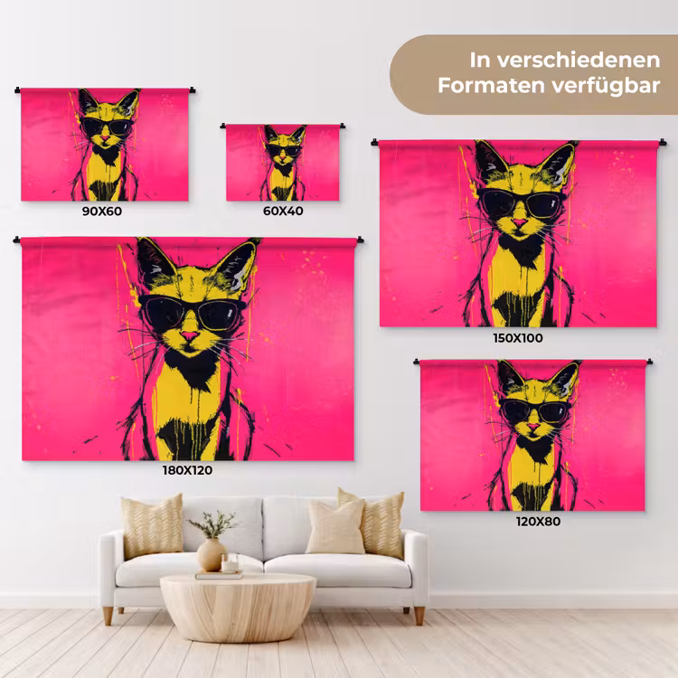 Kat - Art - Zonnebril - Roze Wandkleed katoen klein -tsfeer8_DE