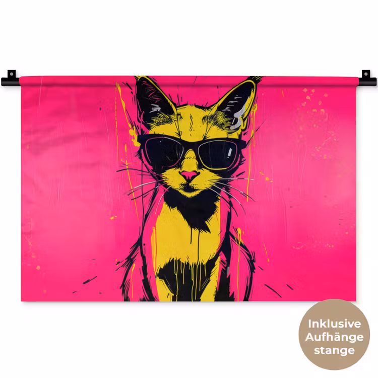Kat - Art - Zonnebril - Roze Wandkleed katoen klein -t3d_DE