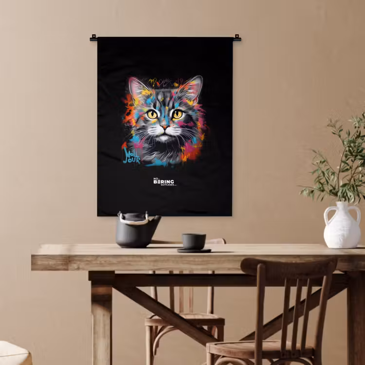 Kat met kleurrijke penseelstreken Wandkleed katoen klein -sfeer6