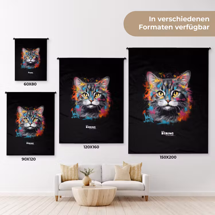 Kat met kleurrijke penseelstreken Wandkleed katoen klein -tsfeer8_DE