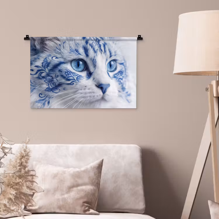 Kat - Patroon - Blauw Wandkleed katoen klein -sfeer4
