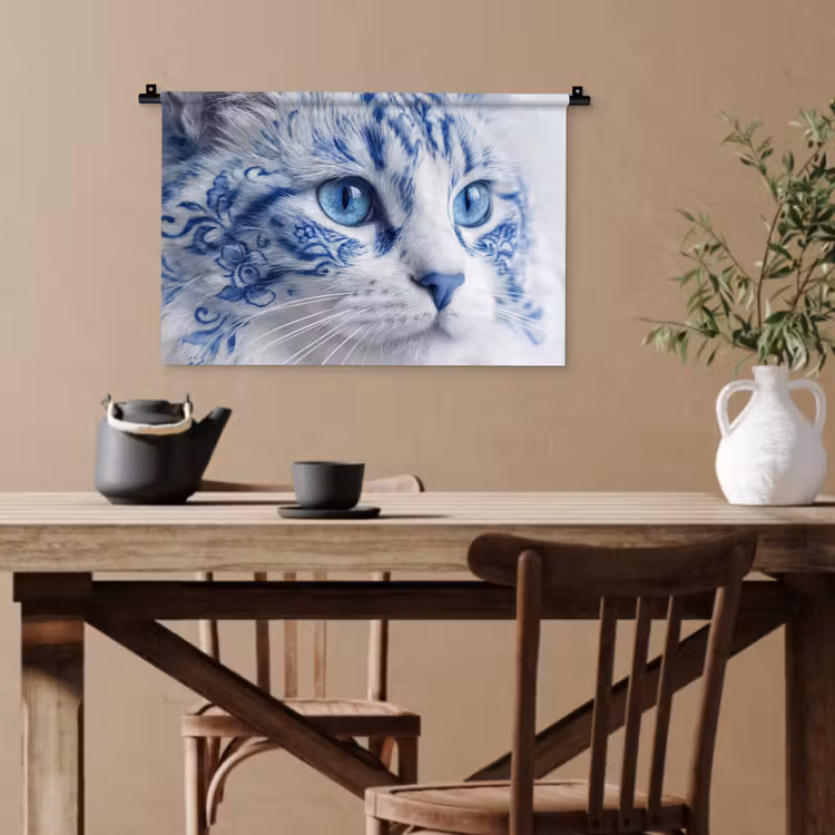 Kat - Patroon - Blauw Wandkleed katoen klein -sfeer6