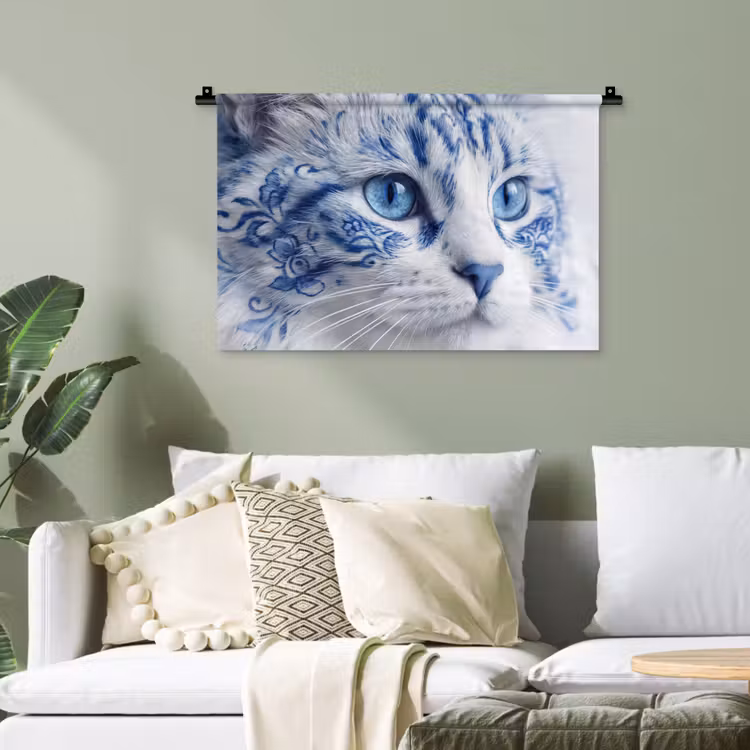 Kat - Patroon - Blauw Wandkleed katoen klein -sfeer7