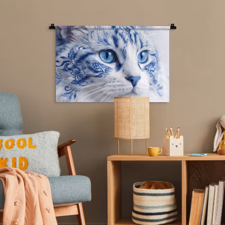 Kat - Patroon - Blauw Wandkleed katoen klein -wsfeer4_kind