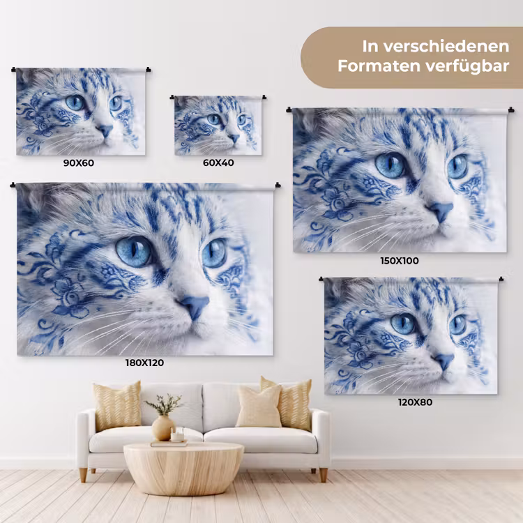Kat - Patroon - Blauw Wandkleed katoen klein -tsfeer8_DE
