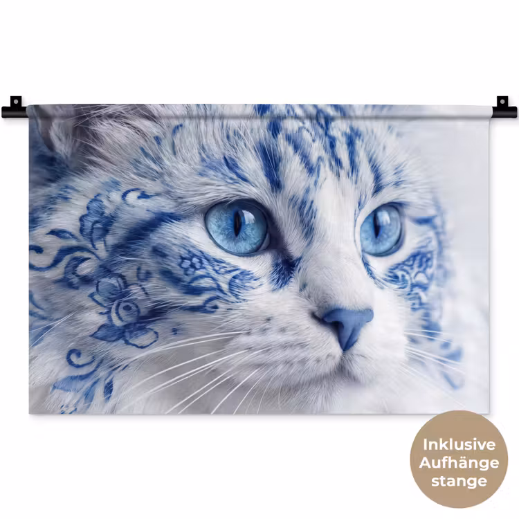 Kat - Patroon - Blauw Wandkleed katoen klein -t3d_DE