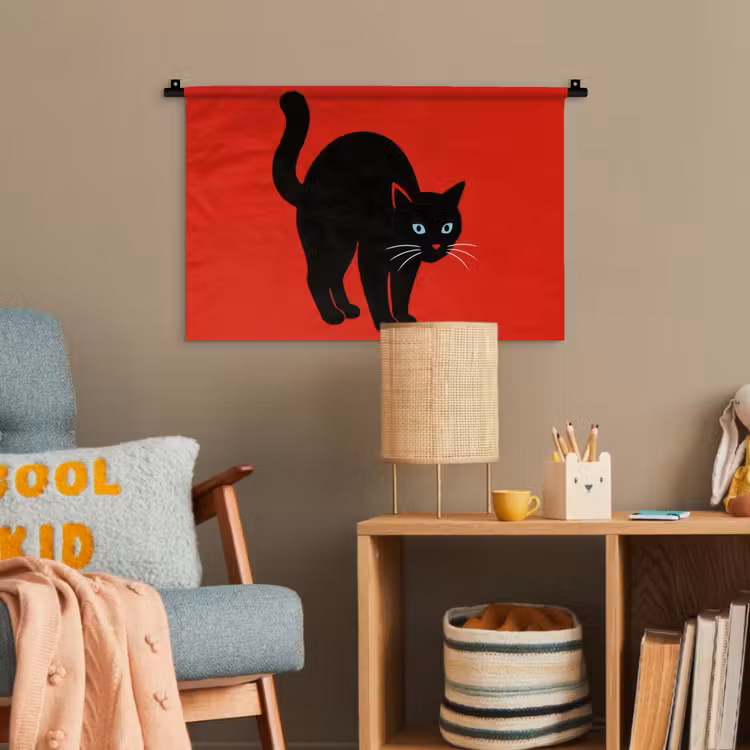 Kat - Zwart - Staart Wandkleed katoen klein -wsfeer4_kind