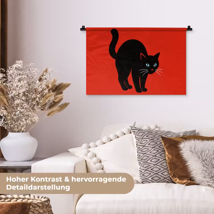 Kat - Zwart - Staart Wandkleed katoen klein -tsfeer1_DE