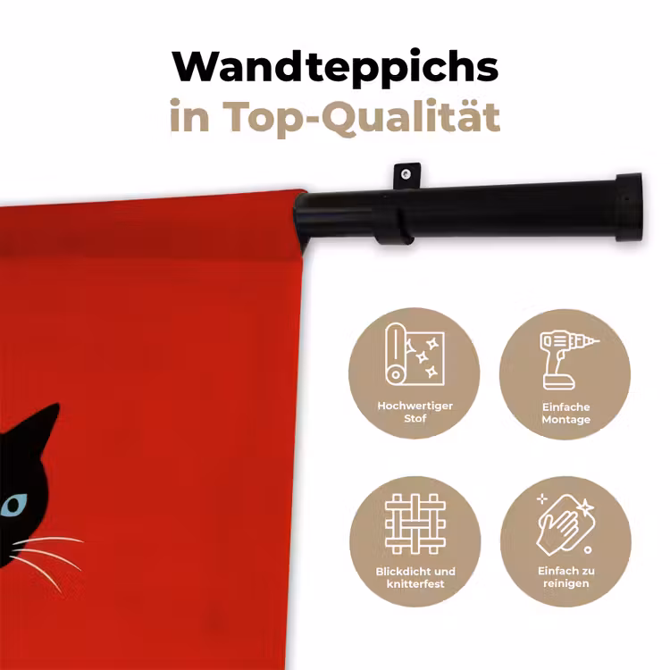 Kat - Zwart - Staart Wandkleed katoen klein -tsfeer2_DE