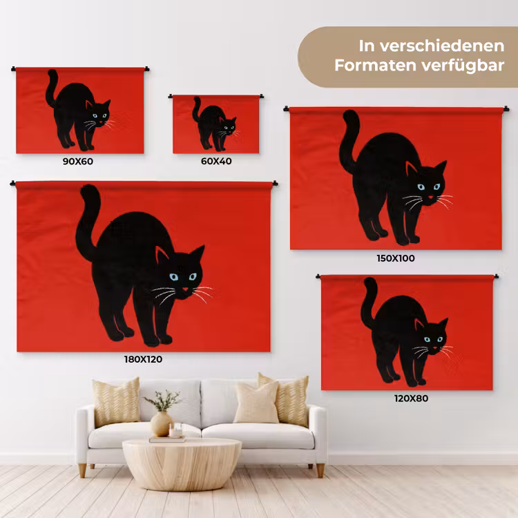 Kat - Zwart - Staart Wandkleed katoen klein -tsfeer8_DE