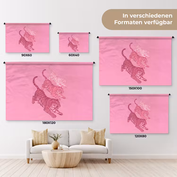 Kat - Springend - Dieren - Roze - Modern Wandkleed katoen klein -tsfeer8_DE