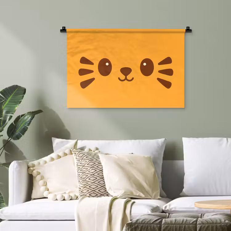 Kat - Simplistisch - Oranje - Vrolijk Wandkleed katoen klein -sfeer7