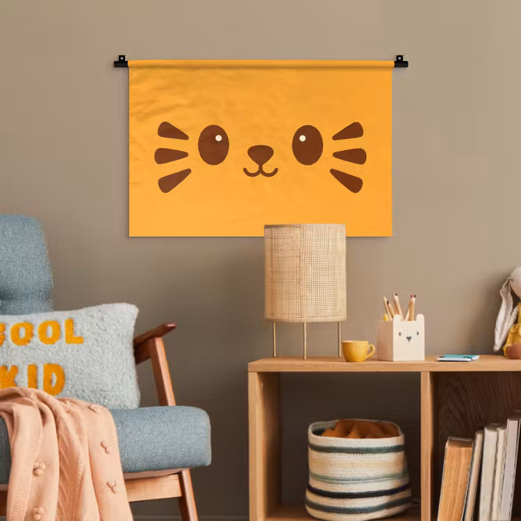 Kat - Simplistisch - Oranje - Vrolijk Wandkleed katoen klein -wsfeer4_kind