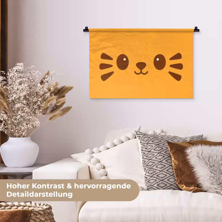 Kat - Simplistisch - Oranje - Vrolijk Wandkleed katoen klein -tsfeer1_DE