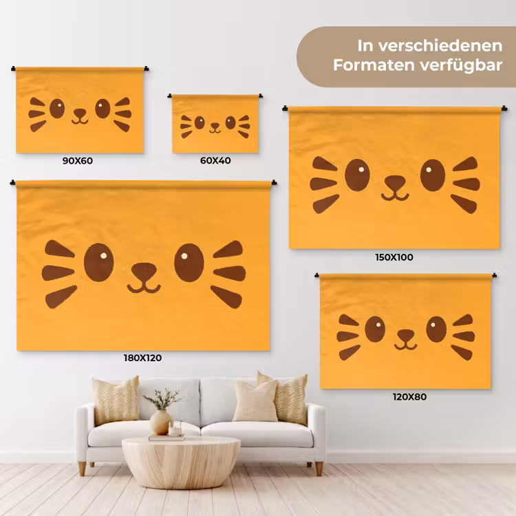 Kat - Simplistisch - Oranje - Vrolijk Wandkleed katoen klein -tsfeer8_DE