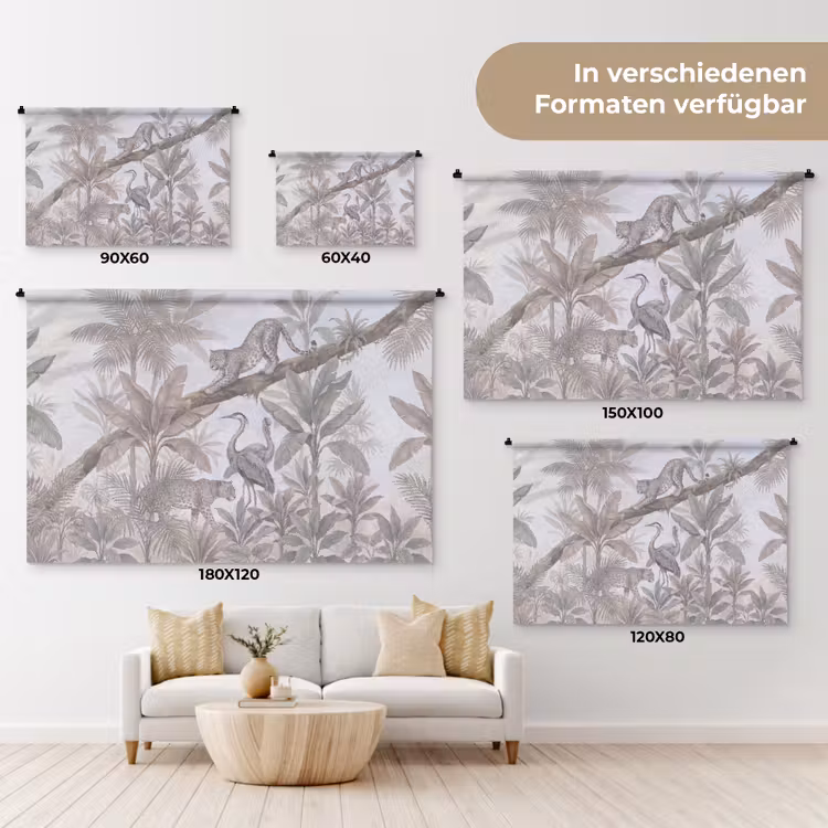 Kat - Vogel - Jungle - Illustratie - Dieren Wandkleed katoen klein -tsfeer8_DE