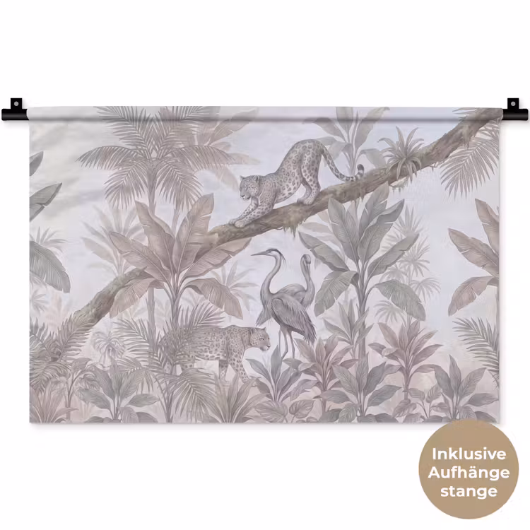 Kat - Vogel - Jungle - Illustratie - Dieren Wandkleed katoen klein -t3d_DE