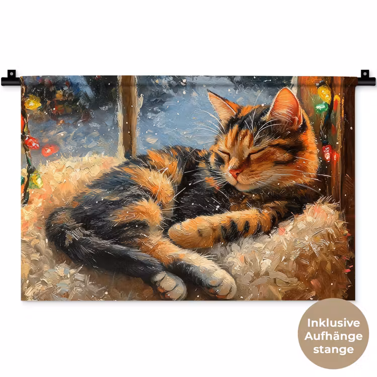 Kat - Kerst - Winter - Dier Wandkleed katoen klein -t3d_DE