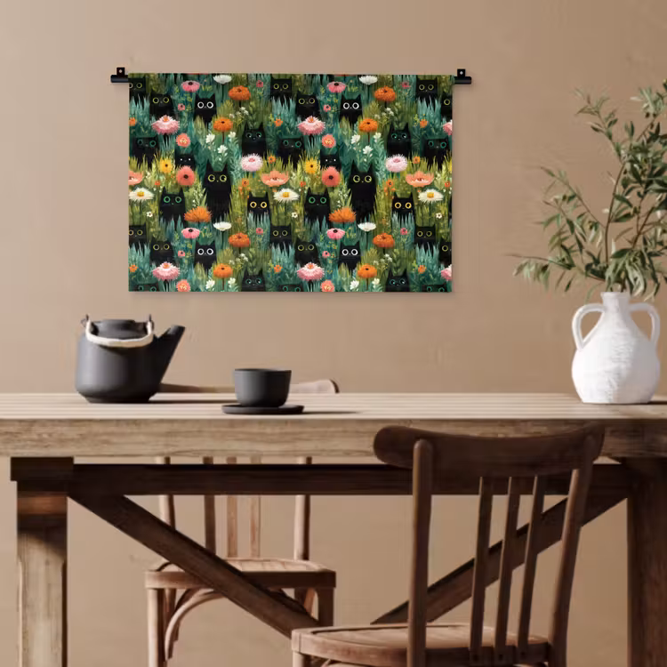 Katten - Bloemen - Kleurrijk Wandkleed katoen klein 269 -sfeer6