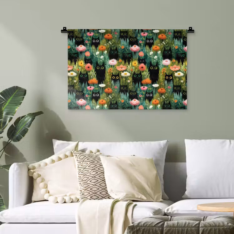 Katten - Bloemen - Kleurrijk Wandkleed katoen klein 269 -sfeer7