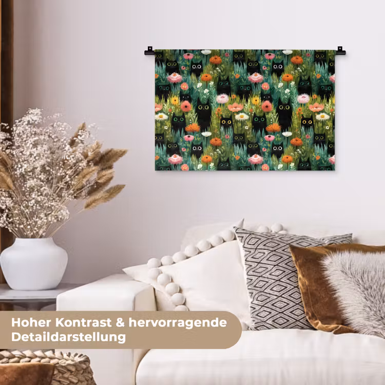 Katten - Bloemen - Kleurrijk Wandkleed katoen klein 269 -tsfeer1_DE