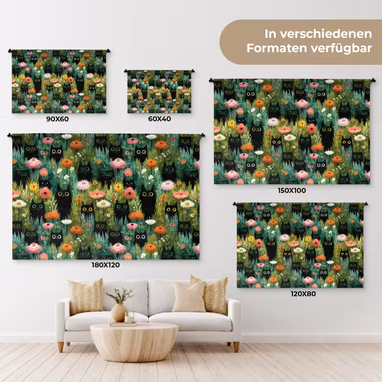 Katten - Bloemen - Kleurrijk Wandkleed katoen klein 269 -tsfeer8_DE