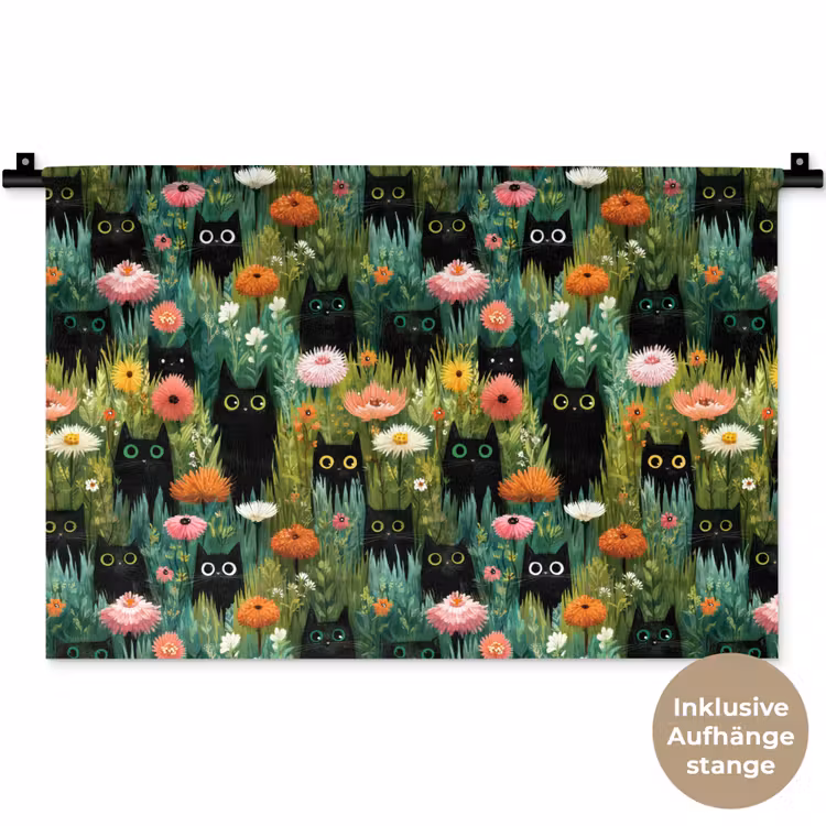 Katten - Bloemen - Kleurrijk Wandkleed katoen klein 269 -t3d_DE