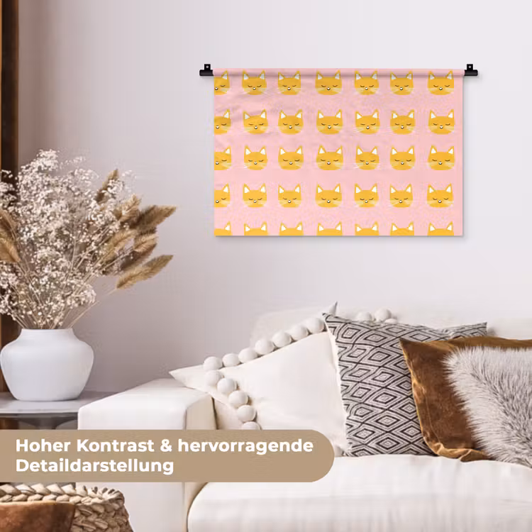 Katten - Patroon - Roze Wandkleed katoen klein 269 -tsfeer1_DE