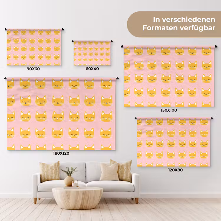Katten - Patroon - Roze Wandkleed katoen klein 269 -tsfeer8_DE