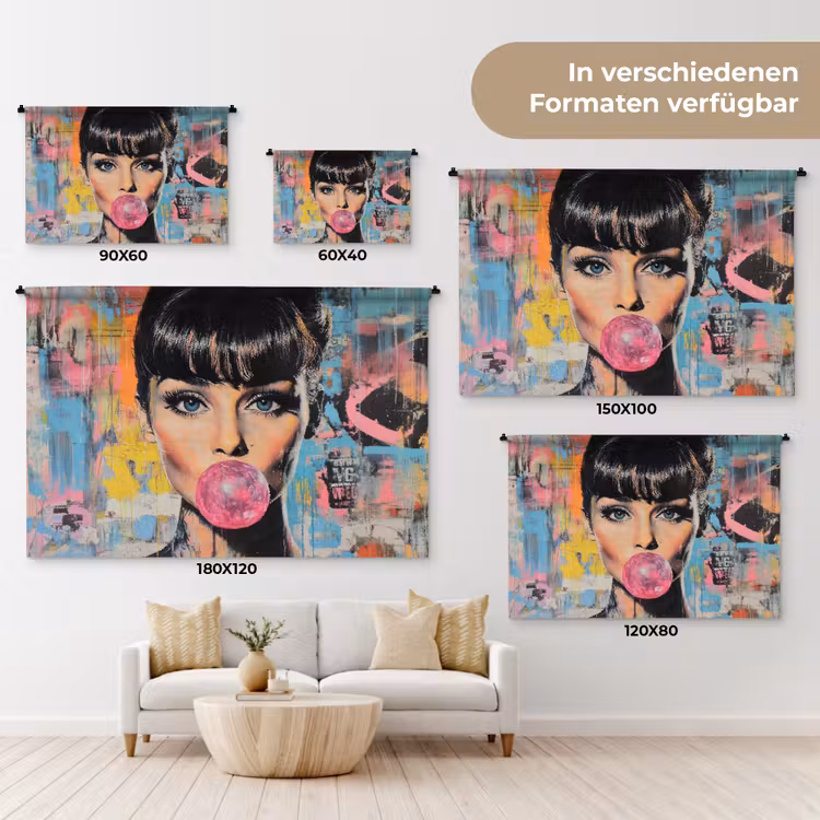 Kauwgom - Vrouw - Penseelstreken - Modern Wandkleed katoen klein -tsfeer8_DE