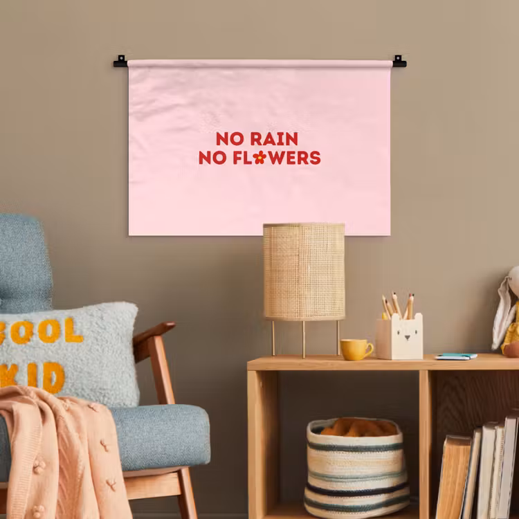 No rain no flowers - Minimalistisch - Roze - Bloem Wandkleed katoen klein -wsfeer4_kind