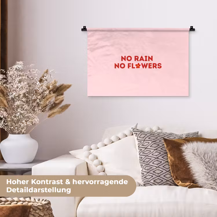 No rain no flowers - Minimalistisch - Roze - Bloem Wandkleed katoen klein -tsfeer1_DE