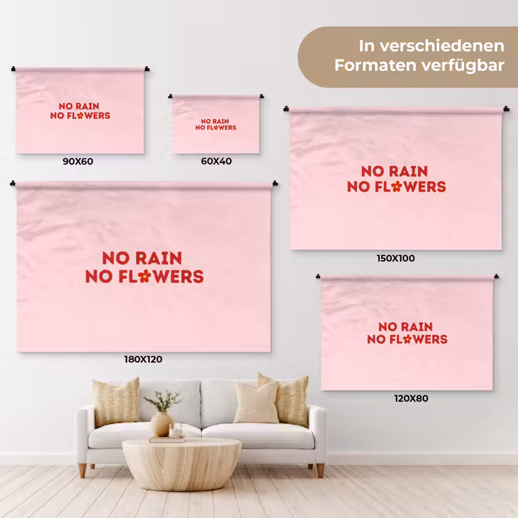 No rain no flowers - Minimalistisch - Roze - Bloem Wandkleed katoen klein -tsfeer8_DE