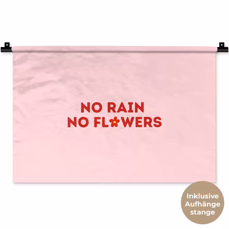 No rain no flowers - Minimalistisch - Roze - Bloem Wandkleed katoen klein -t3d_DE
